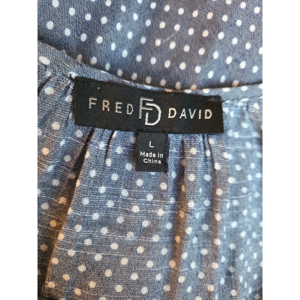 Women's Peasant Top Blue Dot Blouse Shirt Tie Fred David Boho Large - Picture 3 of 11